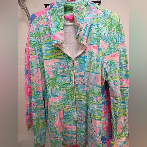 Lilly Pulitzer Jackets & Blazers - Lilly Pulitzer Pastel Tropical Print Zip Front Jacket - Pink Blue Green